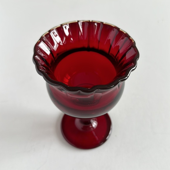 VTG Imperial Red Glass Compote Pedestal Candy Dish w Crimped Rim Hoffman House - Picture 3 of 8